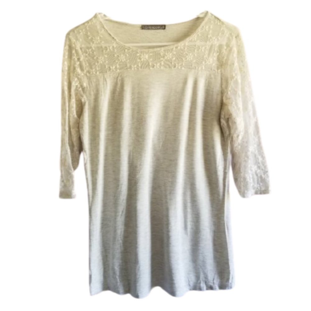 3/$20 3/4 Lace Sleeve Oatmeal Cream Top